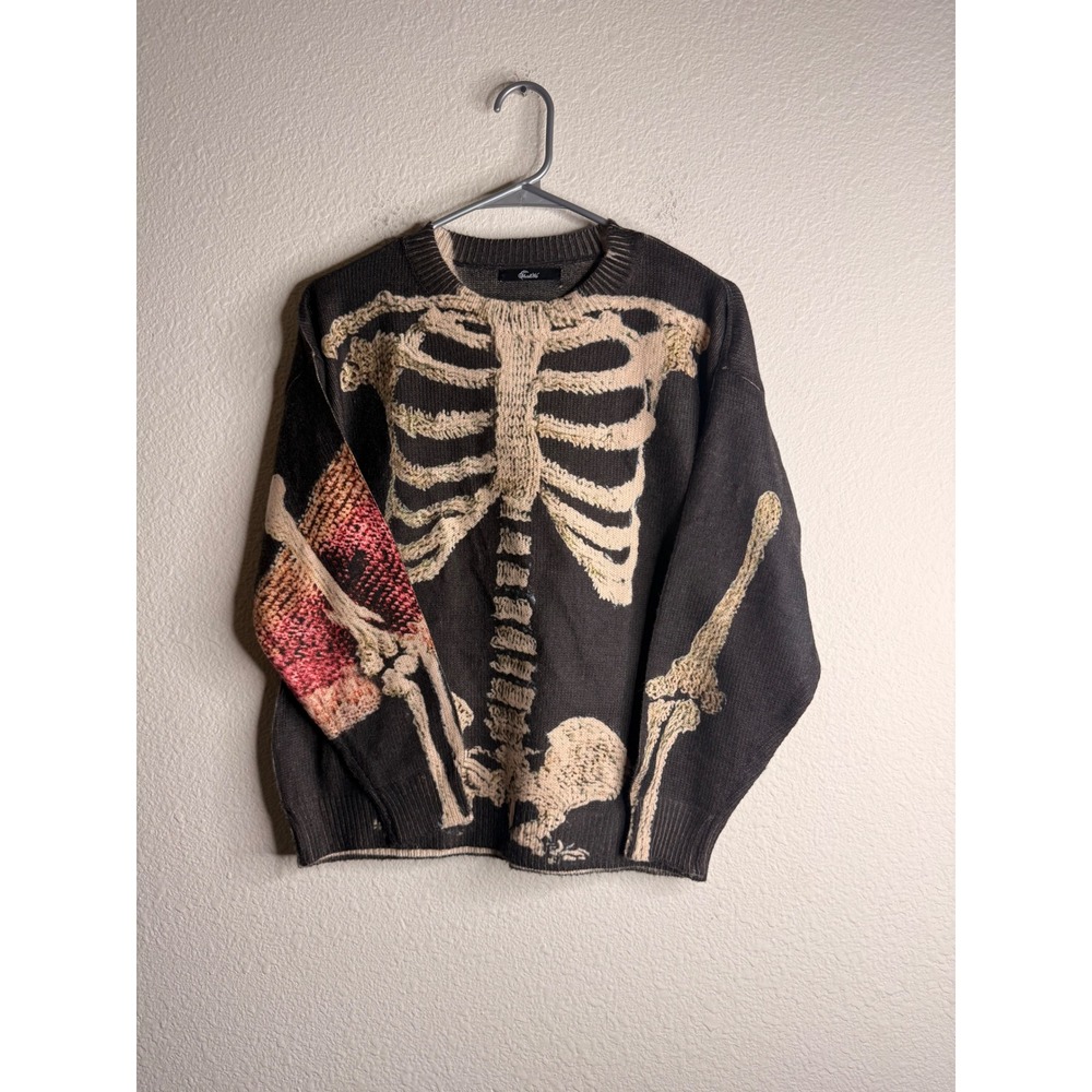 ShallWe Skeleton Knit Sweater Unisex Grunge Graphic Medium Black Good